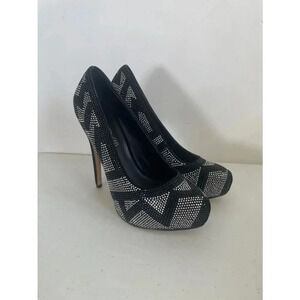 Women's Aldo Leather Chevron Black Rhinestone 6” High Heels‎ Size 8.5 EUC